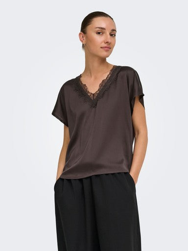 JDY Fifi Short Sleeve V-Neck Top | Chocolate 153835307