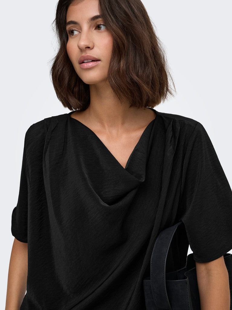 JDY Aya 2/4 Waterfall Blouse | Black