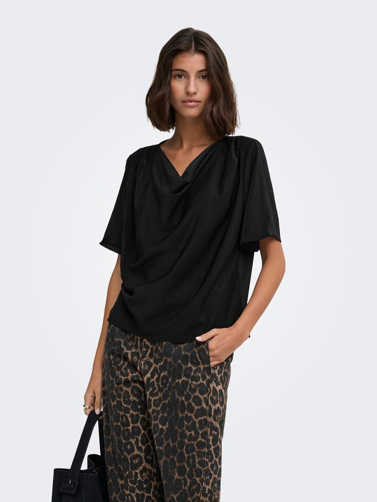 JDY Aya 2/4 Waterfall Blouse | Black