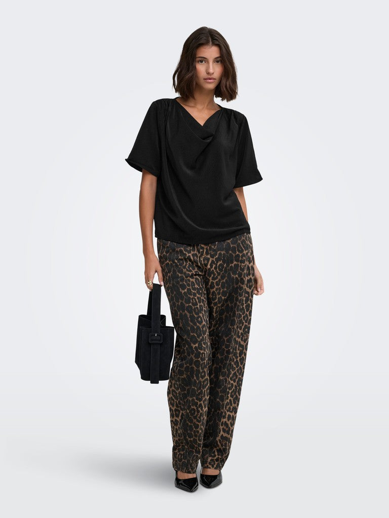 JDY Aya 2/4 Waterfall Blouse | Black