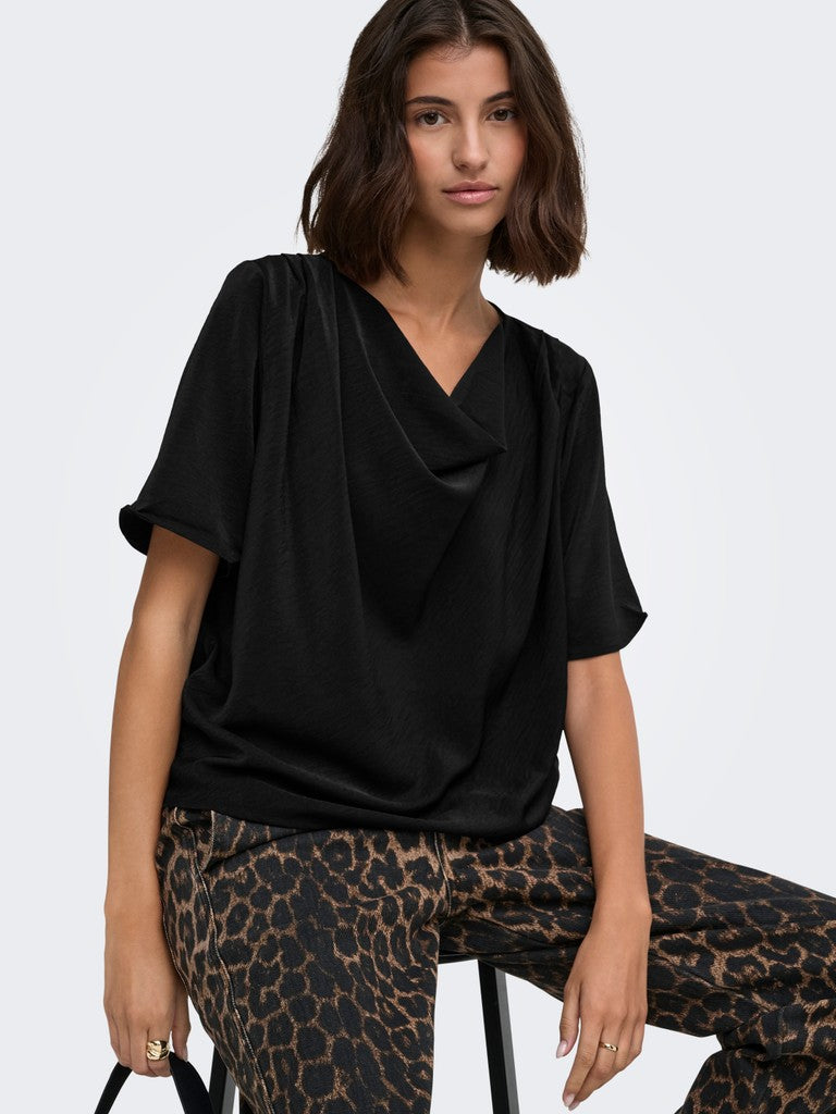 JDY Aya 2/4 Waterfall Blouse | Black