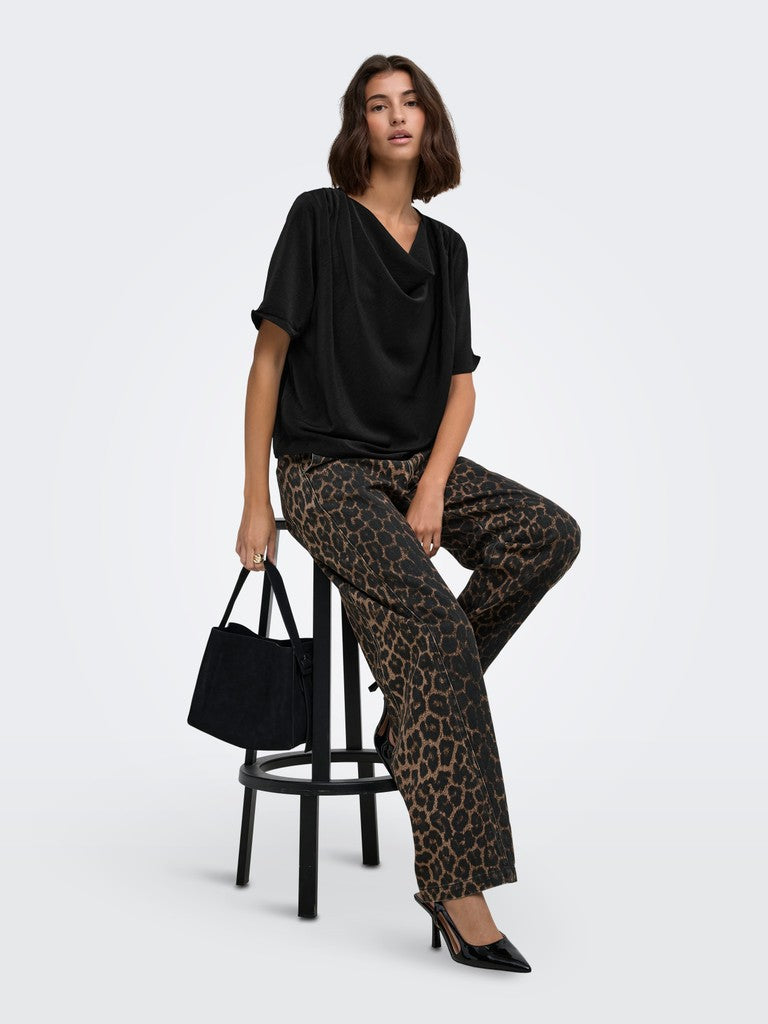 JDY Aya 2/4 Waterfall Blouse | Black