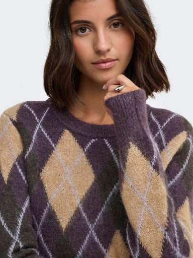 JDY Reese Argyle Pullover | Plum 15385711