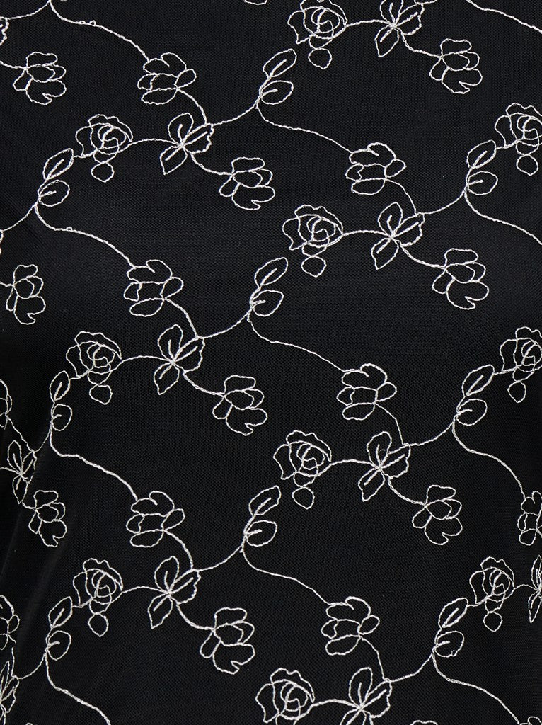 JDY Lemon L/S Floral Embroidered Mesh Long Sleeve Top | Black