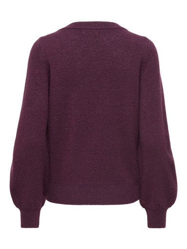 JDY Rue Glitter Long Sleeve Boat Pullover | Wine 15330648