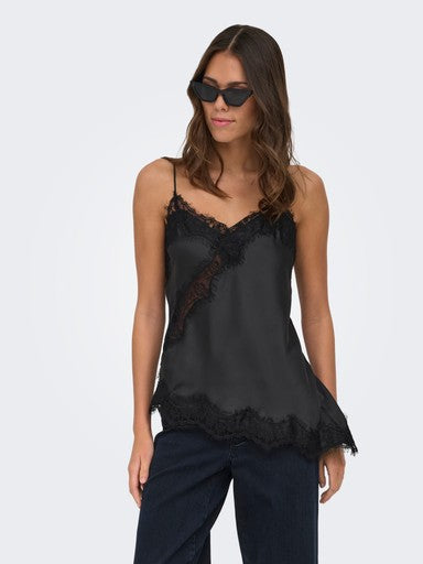 JDY Fifi Sleeveless Asymmetrical Lace Singlet | Black