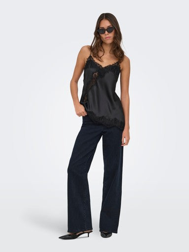 JDY Fifi Sleeveless Asymmetrical Lace Singlet | Black