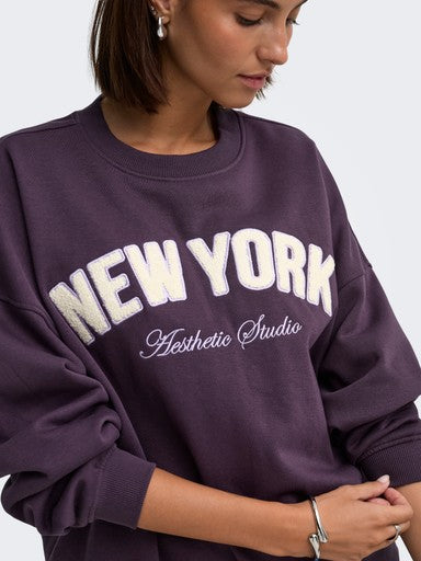 JDY Mesa Embroidered Round Neck Sweatshirt | Plum Perfect