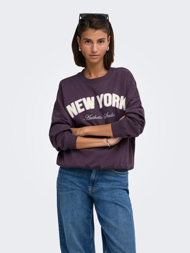 JDY Mesa Embroidered Round Neck Sweatshirt | Plum Perfect