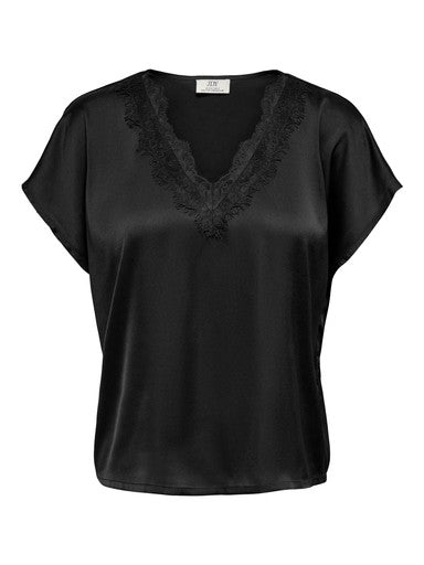 JDY Fifi Short Sleeve V-Neck Top | Black 153835307