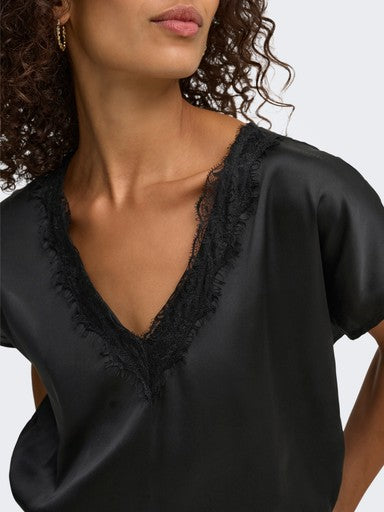JDY Fifi Short Sleeve V-Neck Top | Black 153835307