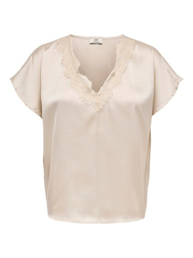 JDY Fifi Short Sleeve V-Neck Top | Pumice Stone 153835307
