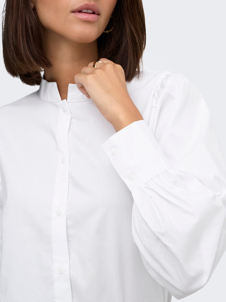 JDY Mio L/S Mandarin Collar Shirt | White