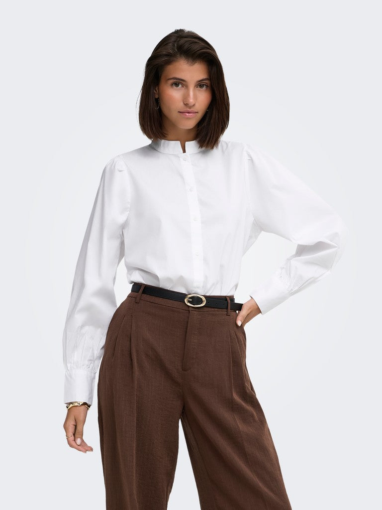 JDY Mio L/S Mandarin Collar Shirt | White