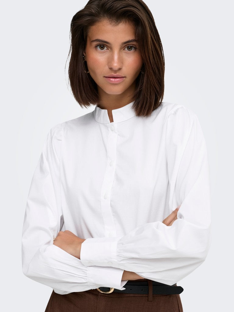 JDY Mio L/S Mandarin Collar Shirt | White