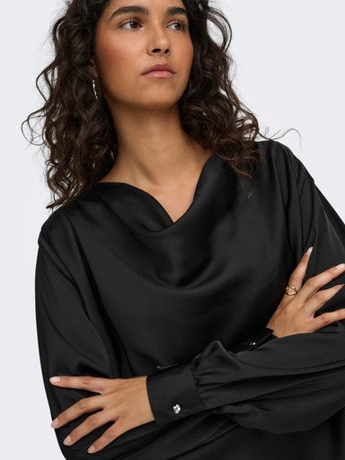 JDY Rocky Long Sleeve Waterfall Top | Black 15382754