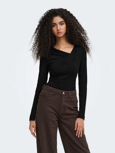 JDY Irena Long Sleeve Waterfall Top | Black 15382786
