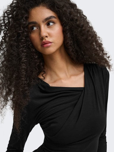 JDY Irena Long Sleeve Waterfall Top | Black 15382786