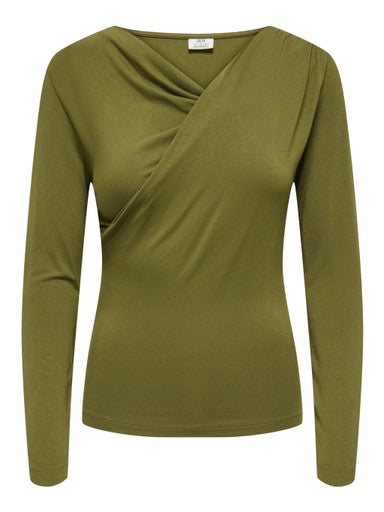 JDY Irena Long Sleeve Waterfall Top | Olive 15382786