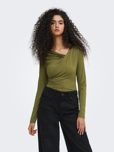 JDY Irena Long Sleeve Waterfall Top | Olive 15382786