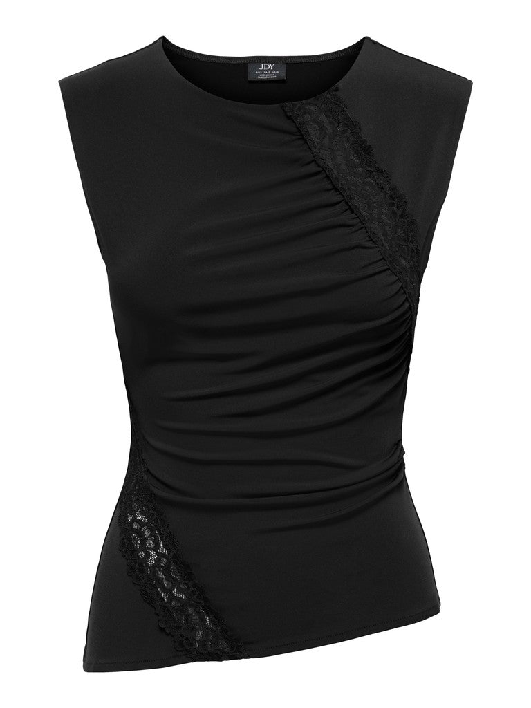 JDY Misty S/L Lace Detail Top | Black