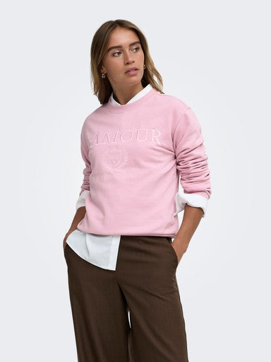 JDY Paris Long Sleeve Embossed Sweatshirt | Pink 15221015