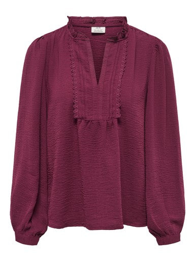 JDY Rachel Life Long Sleeve Pintuck Top | Maroon 15323274