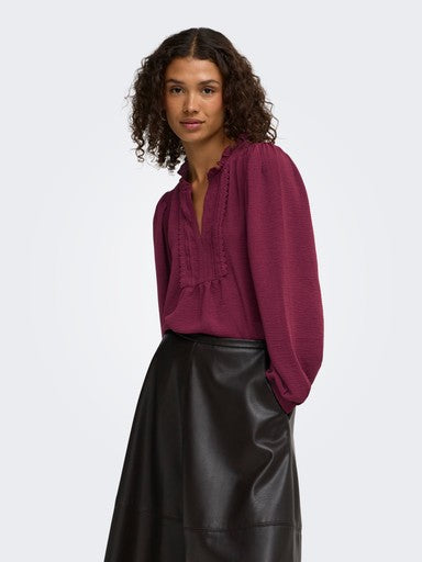 JDY Rachel Life Long Sleeve Pintuck Top | Maroon 15323274