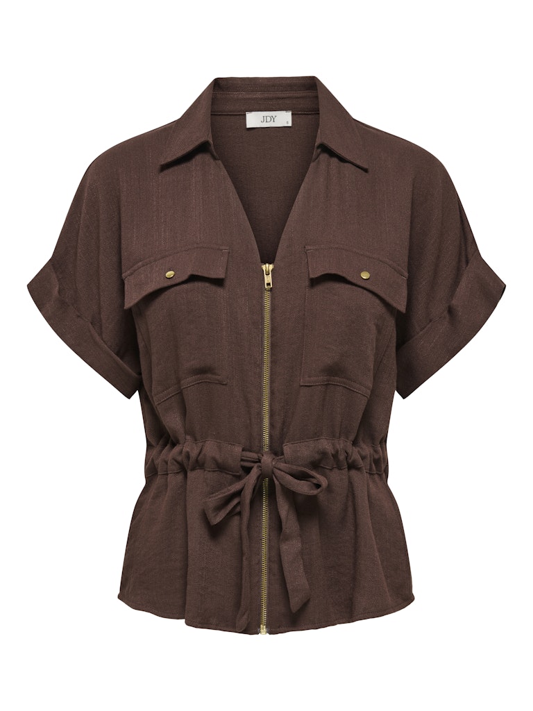 JDY Mille S/S Zip Shirt | Coffee