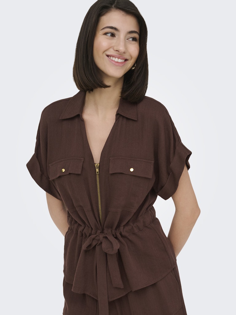 JDY Mille S/S Zip Shirt | Coffee