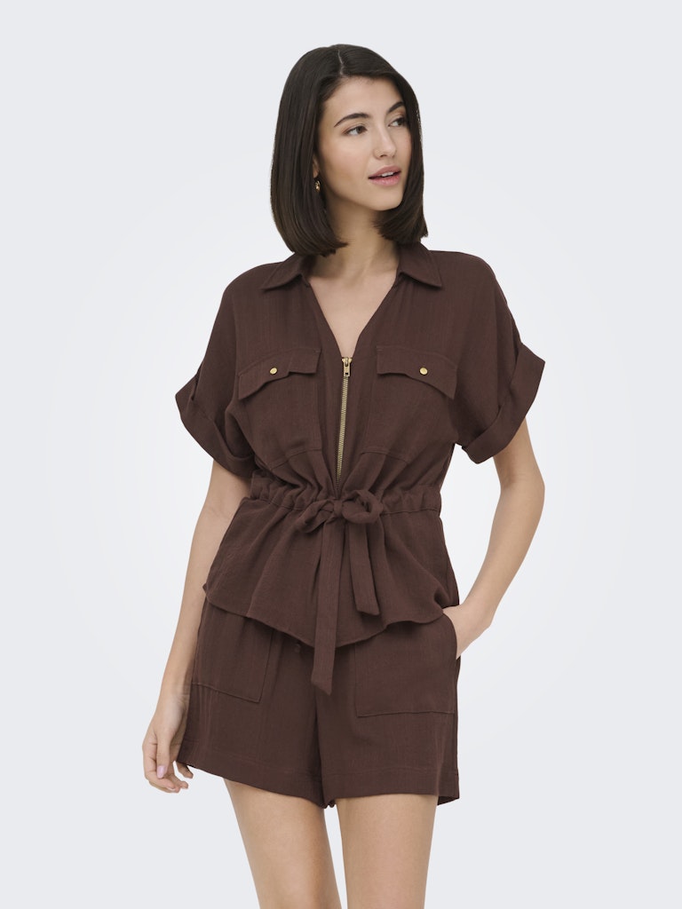 JDY Mille S/S Zip Shirt | Coffee