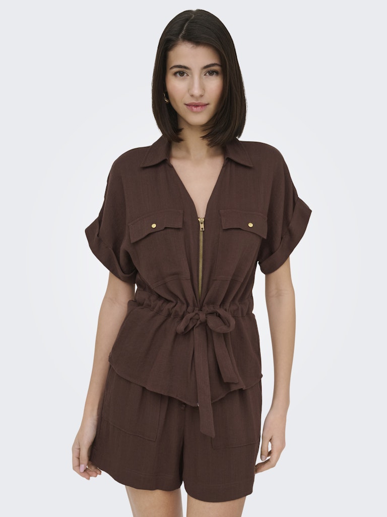 JDY Mille S/S Zip Shirt | Coffee