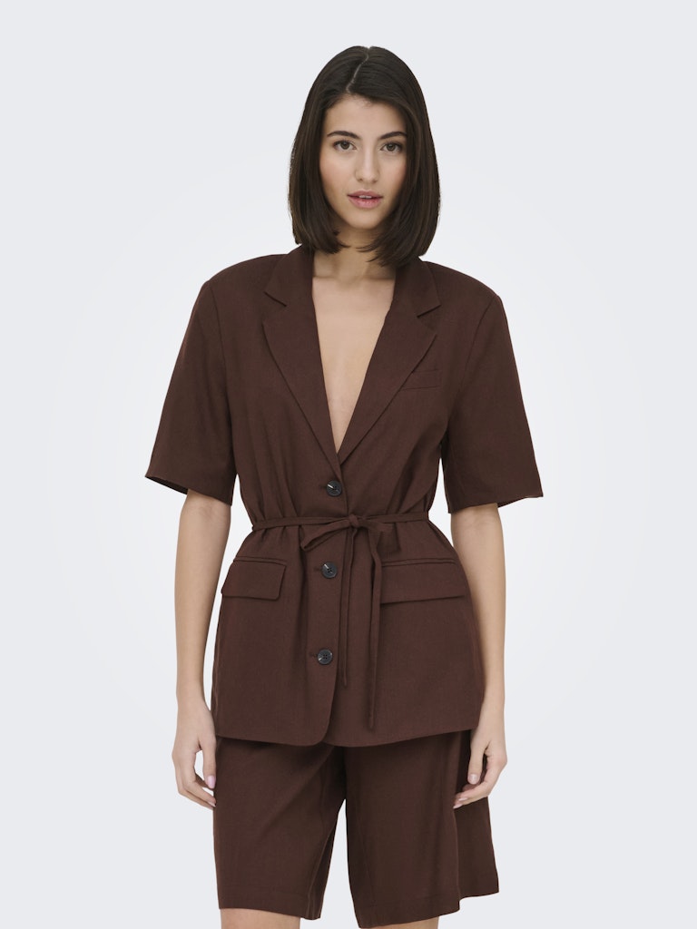 JDY Naomi Linen S/S Belt Blazer | Coffee