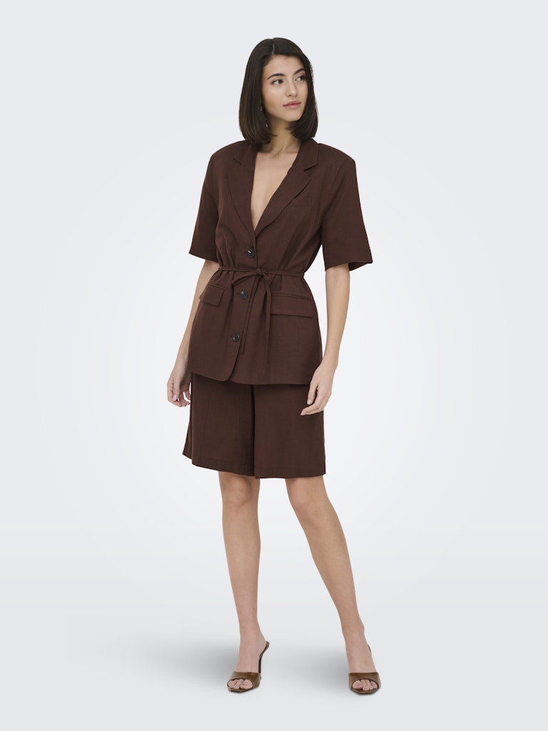 JDY Naomi Linen S/S Belt Blazer | Coffee