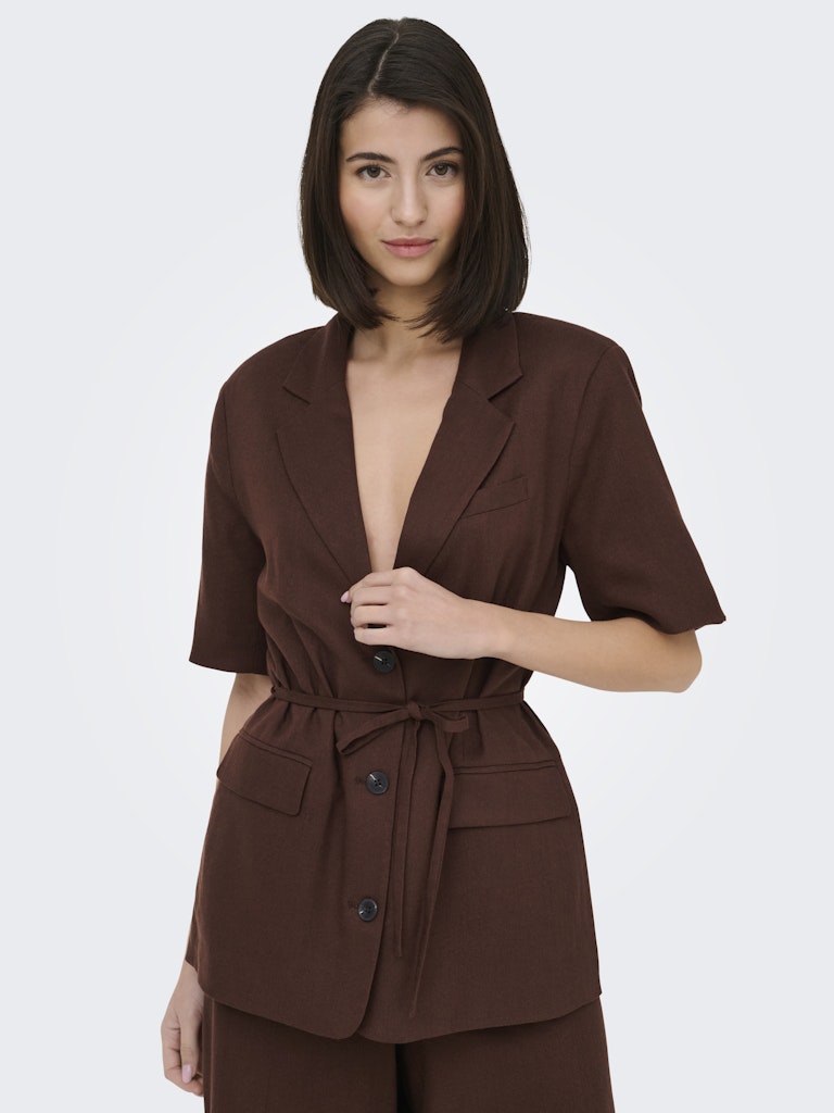 JDY Naomi Linen S/S Belt Blazer | Coffee
