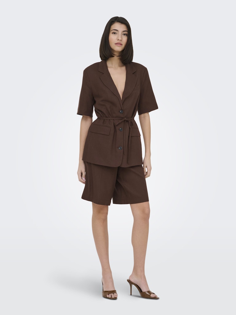 JDY Naomi Linen Mid Waist Bermuda Shorts | Coffee