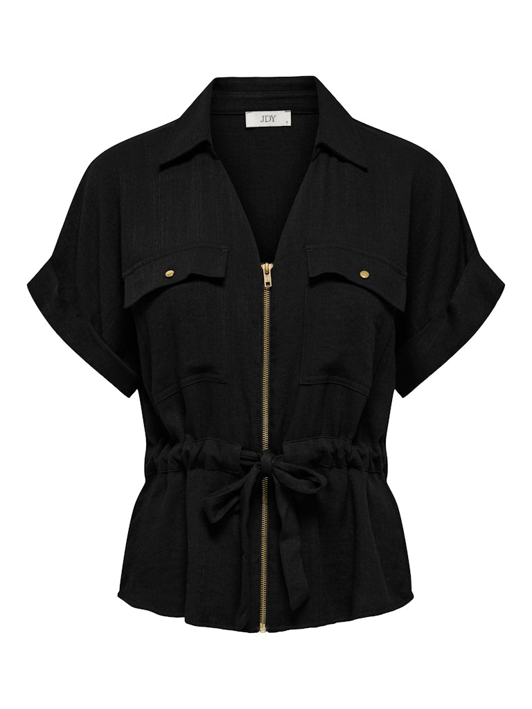 JDY Mille S/S Zip Shirt | Black