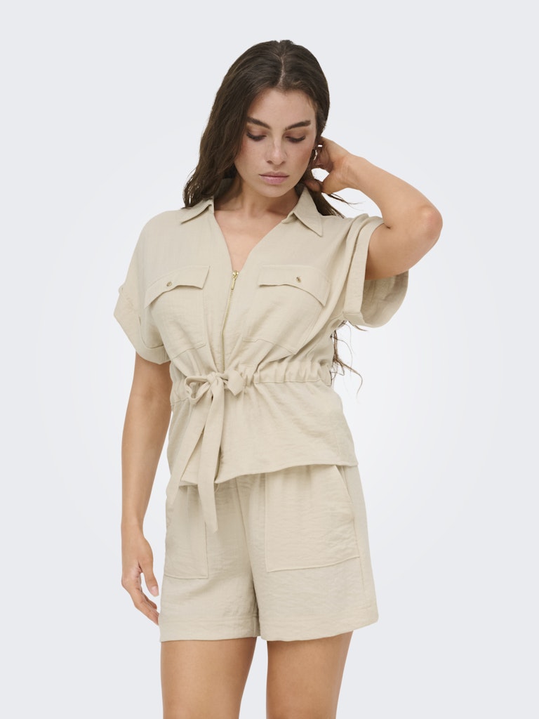 JDY Mille S/S Zip Shirt | Sand