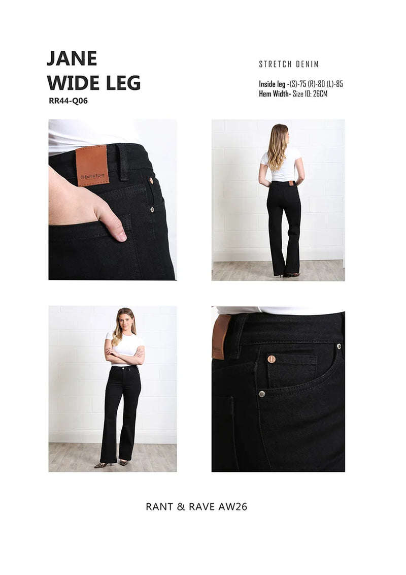 Rant & Rave Jane Wide Leg Jeans | Black RR44-Q06