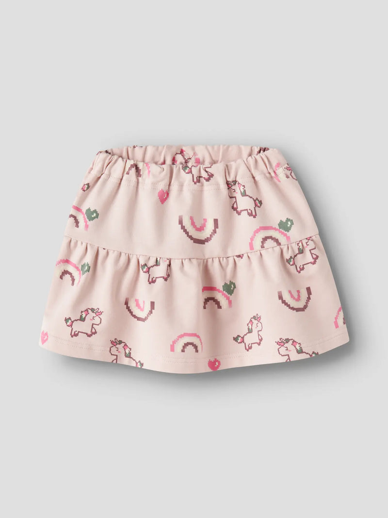 Name It Girls Unicorn Rainbow Print Skirt – flat lay angled grey background