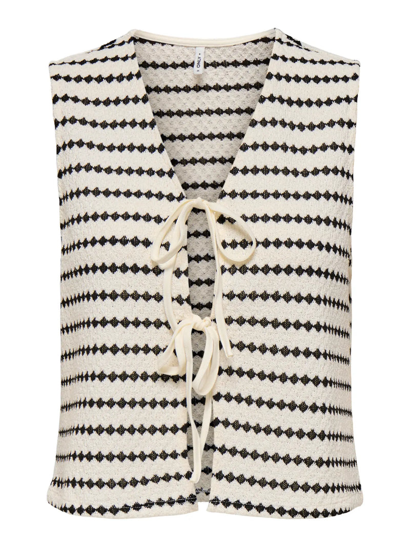 ONLY Eva S/L Short Stripe Vest  | White/black