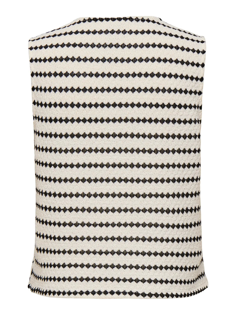 ONLY Eva S/L Short Stripe Vest  | White/black