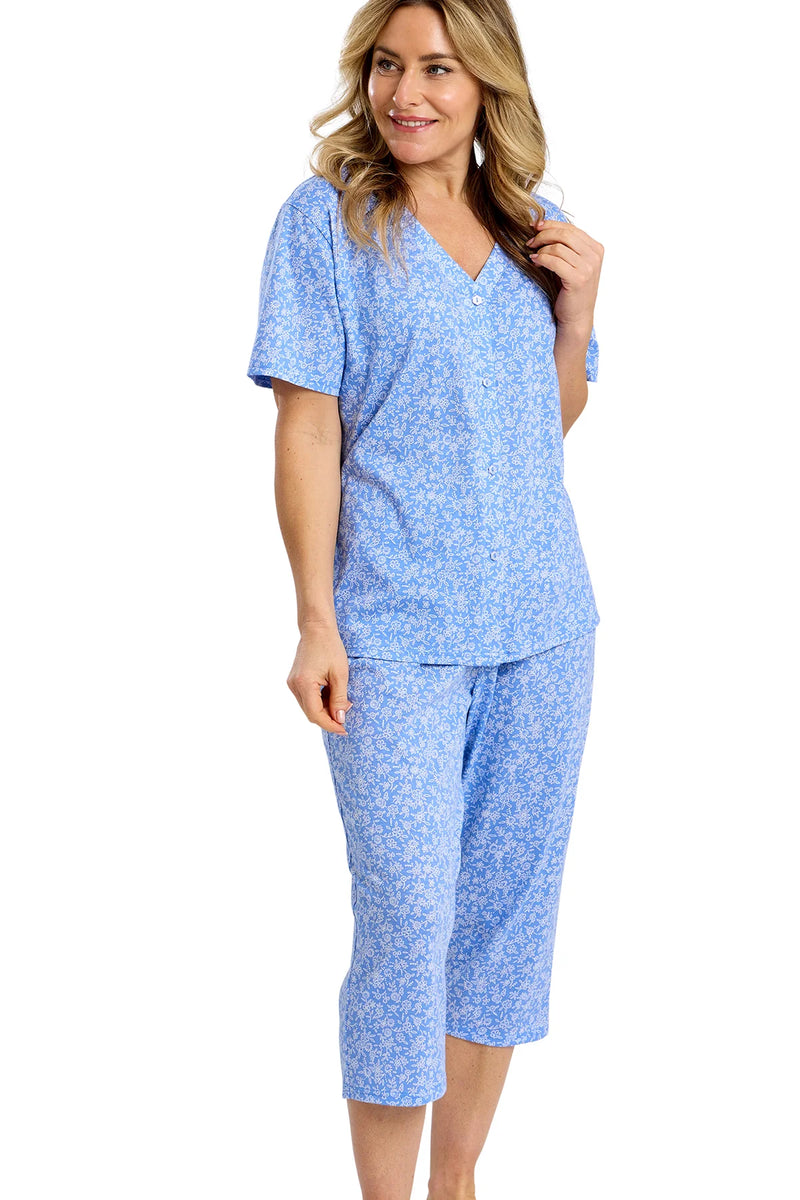 Marlon Scattered Cotton Rich Jersey Capri Pyjama Set | Blue MA47503