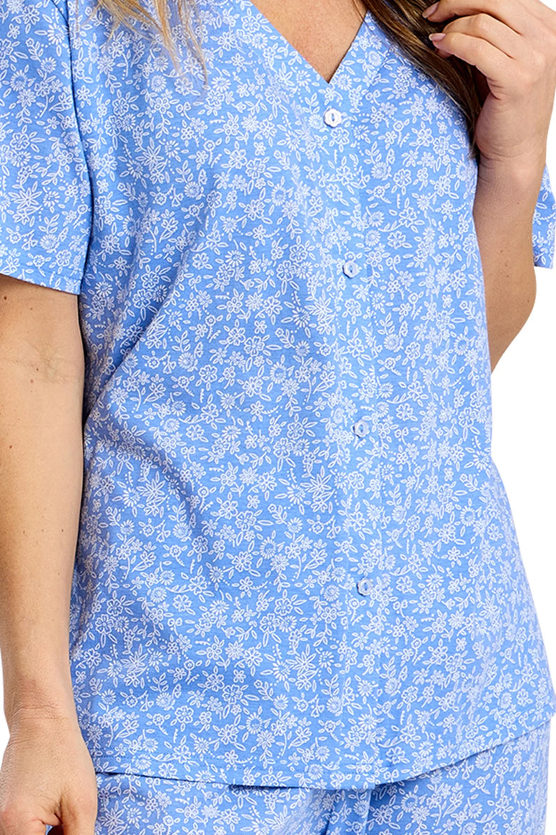 Marlon Scattered Cotton Rich Jersey Capri Pyjama Set | Blue MA47503