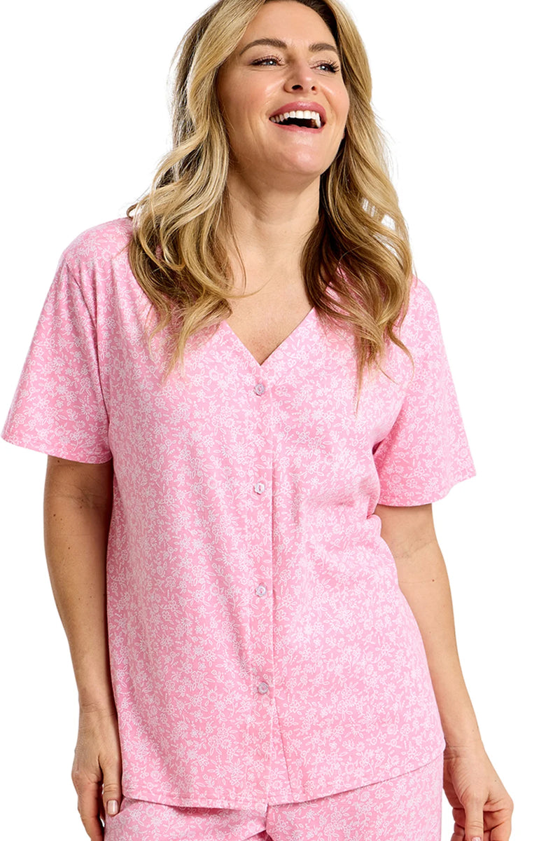Marlon Scattered Cotton Rich Jersey Capri Pyjama Set | Peach MA47503