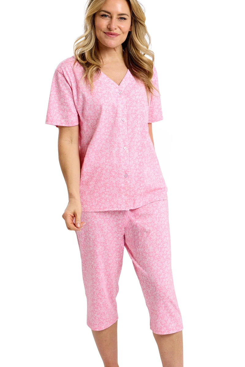 Marlon Scattered Cotton Rich Jersey Capri Pyjama Set | Peach MA47503