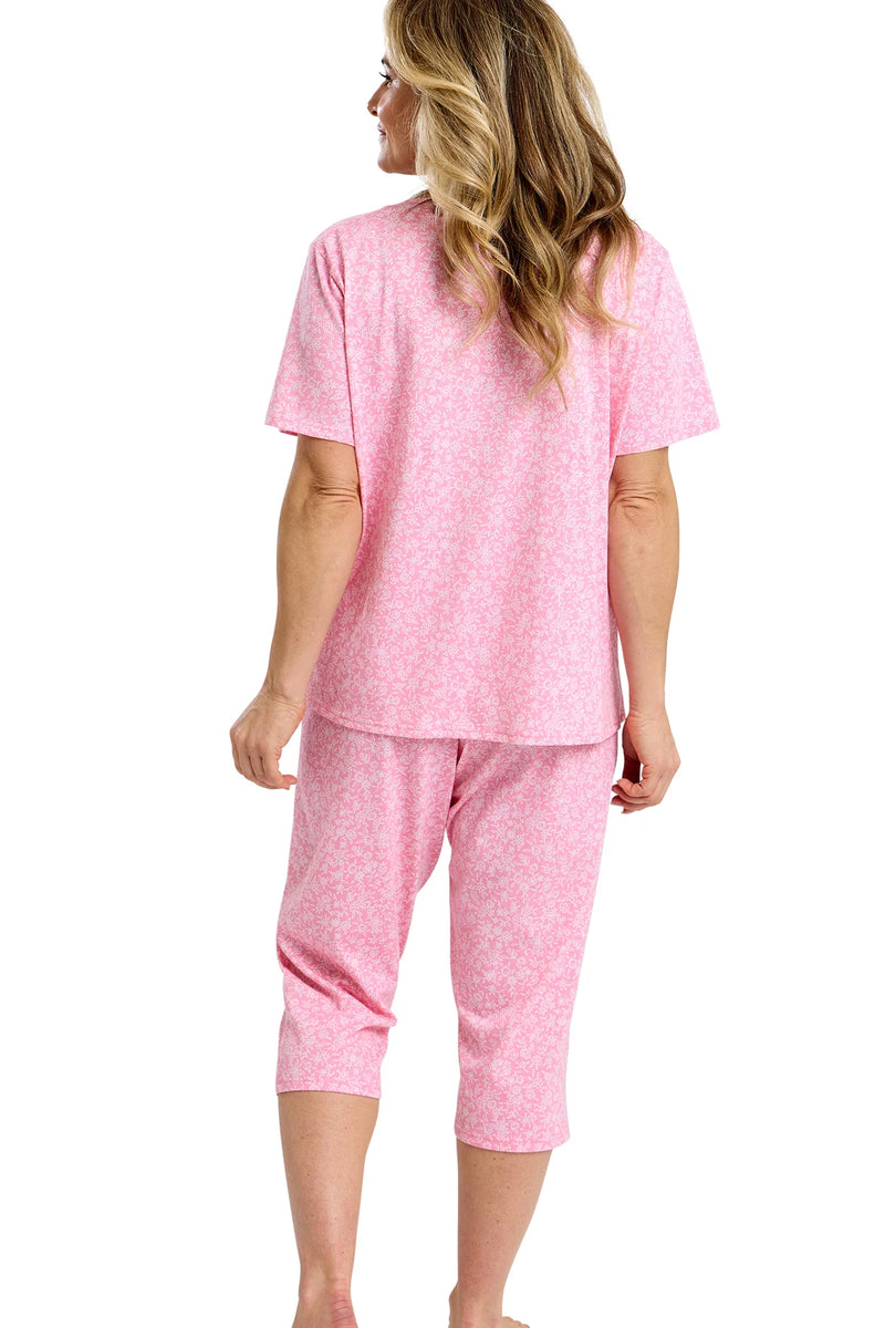 Marlon Scattered Cotton Rich Jersey Capri Pyjama Set | Peach MA47503