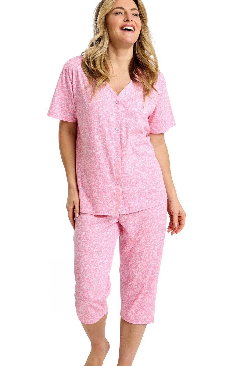 Marlon Scattered Cotton Rich Jersey Capri Pyjama Set | Peach MA47503