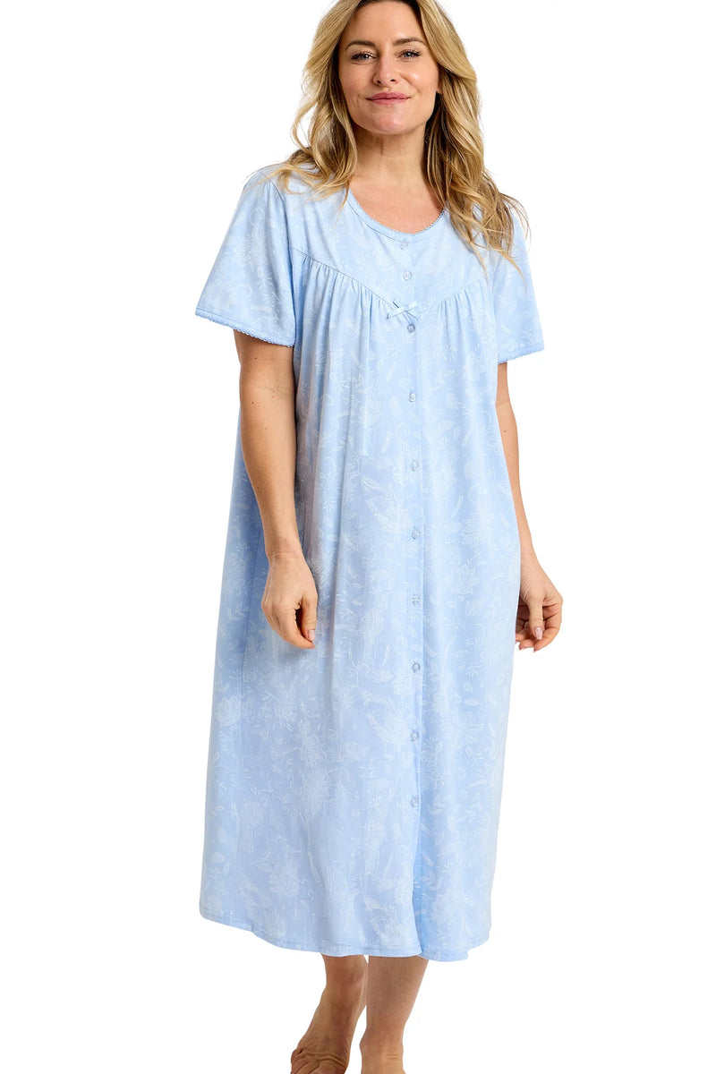 Marlon Dotty Classic Short Sleeve Button Front Nightdress | Blue MA47561