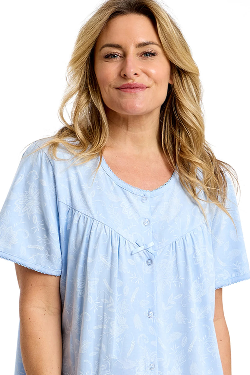Marlon Dotty Classic Short Sleeve Button Front Nightdress | Blue MA47561
